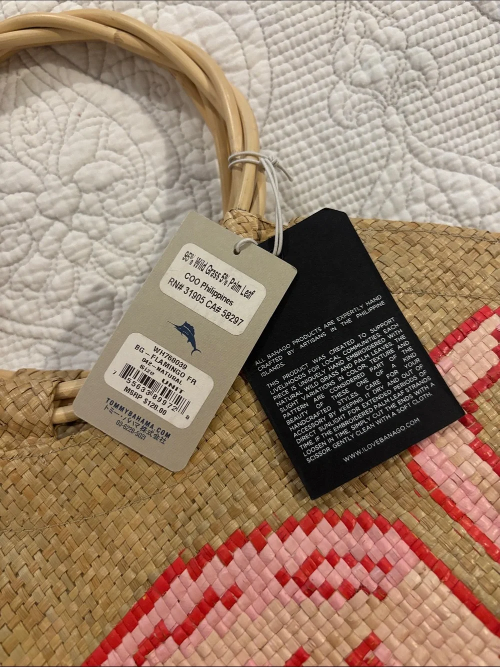 NWT Tommy Bahama X Banago Hand woven Flamingo Woven Tote - Picture 5 of 14